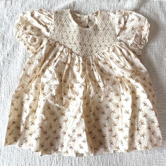 Noralee‎ Cream Floral Smocked Puff Sleeve Dress Baby Girls 18 Months